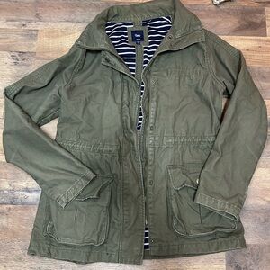 GAP military Khaki Green Jacket Cargo with Striped Lining Y2K